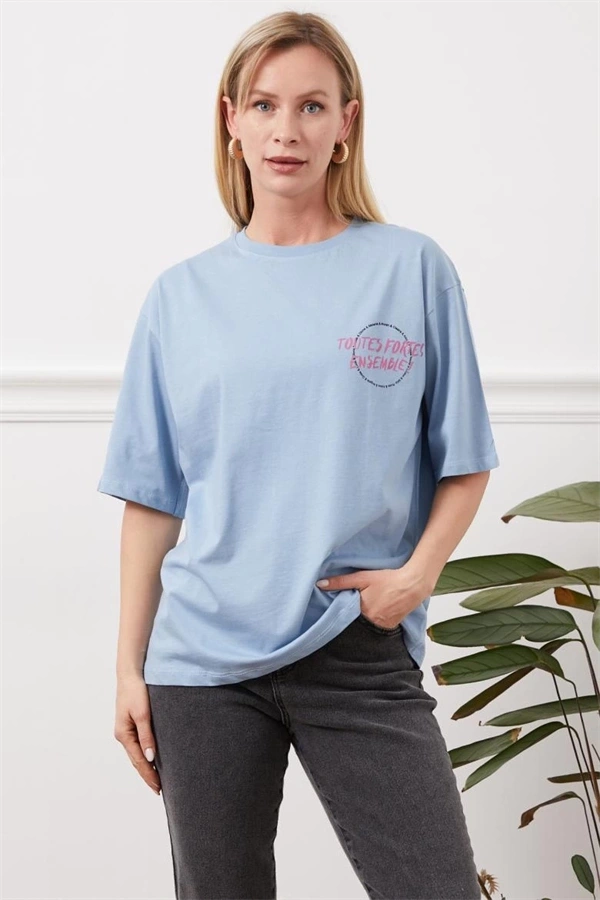 Baskılı tişört mavi