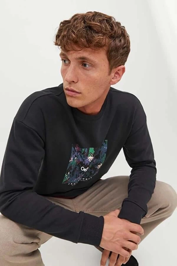 Bisiklet Yaka Baskılı Sweatshirt