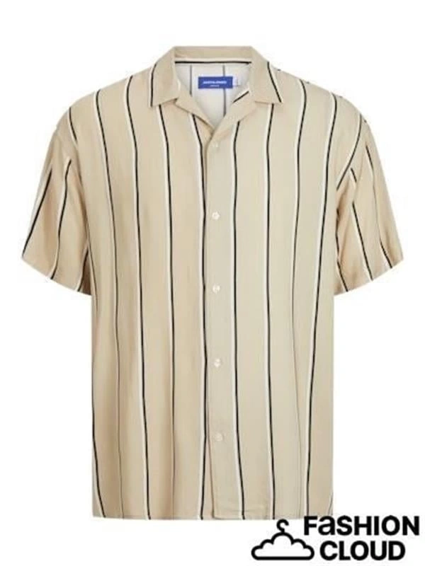 Çizgili Kısa Kollu Apaş Yaka Erkek Gömlek
