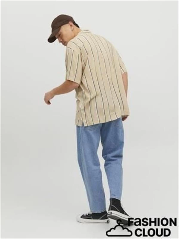 Çizgili Kısa Kollu Apaş Yaka Erkek Gömlek