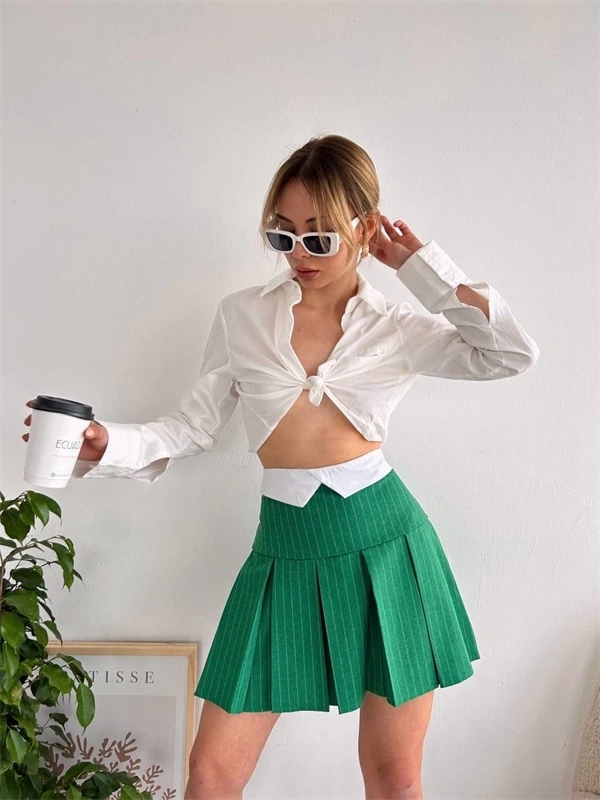 Çizgili Pileli etek s24-1013