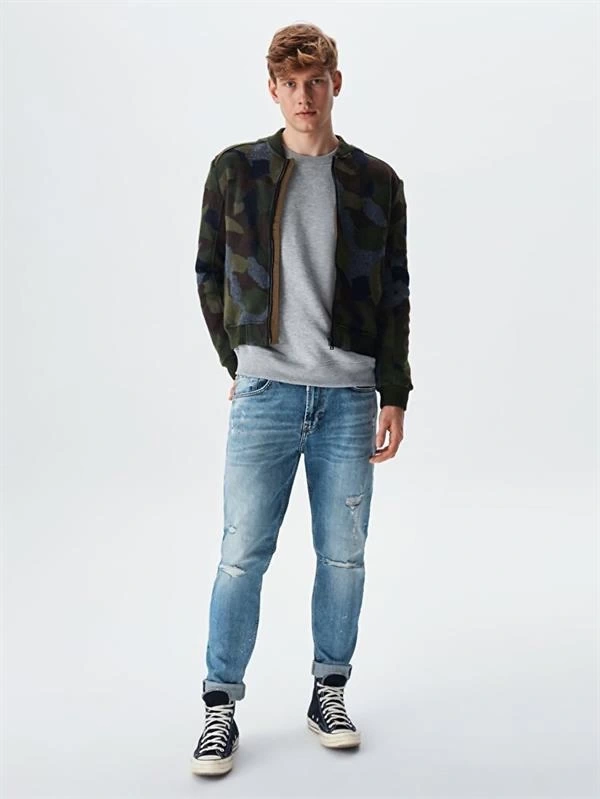 Dazoko Kamuflaj Desenli Fermuarlı Erkek Mont