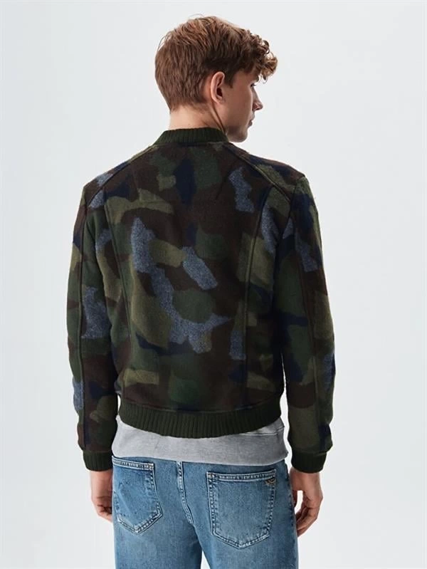 Dazoko Kamuflaj Desenli Fermuarlı Erkek Mont