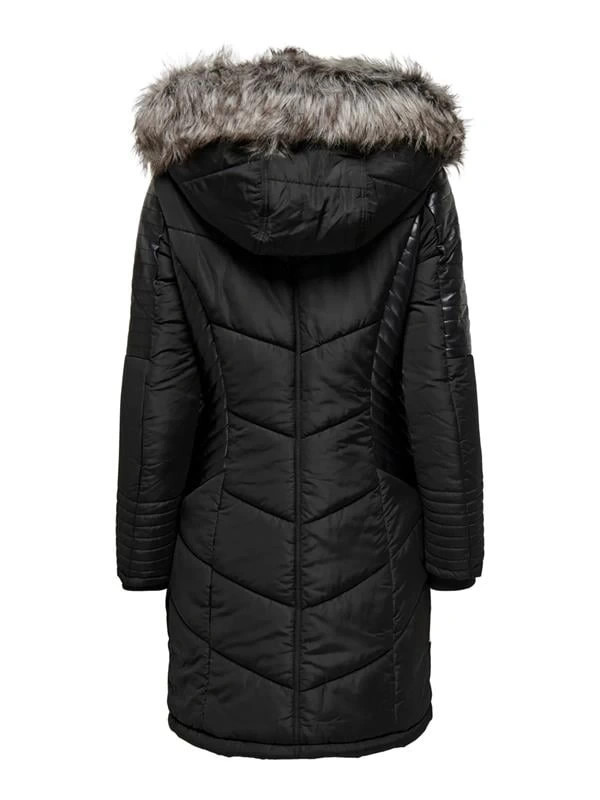 Deri Detaylı Kürklü Parka SIYAH