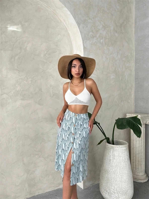 Desenli düğmeli etek s25800