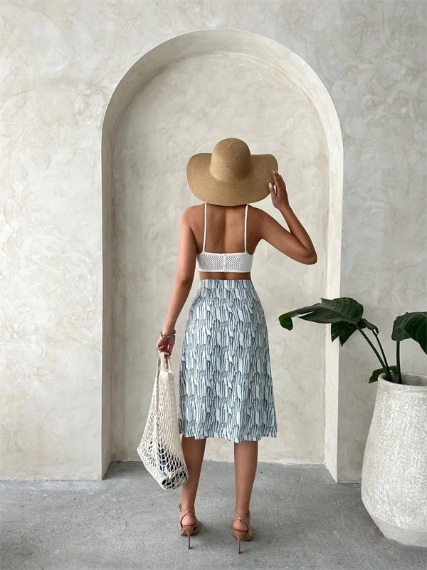 Desenli düğmeli etek s25800