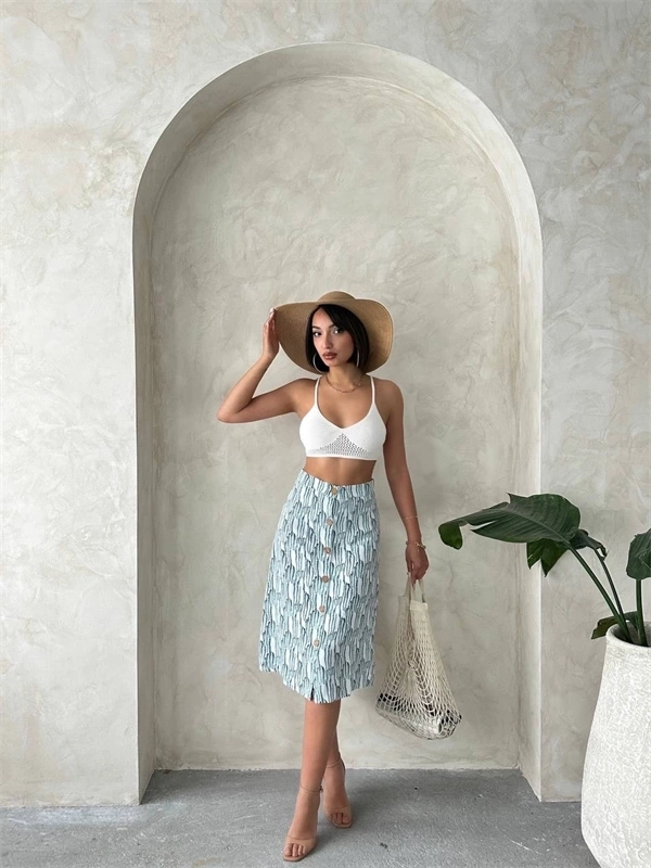 Desenli düğmeli etek s25800