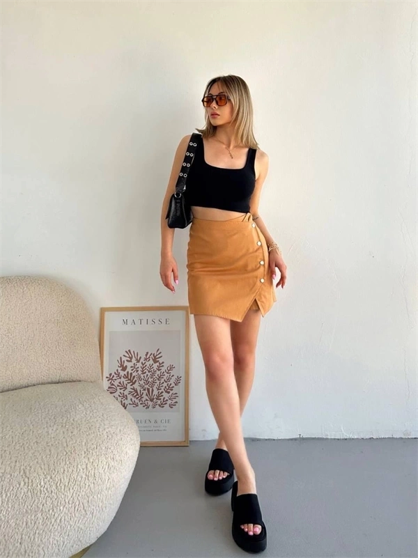 Dört çıtçıtlı Gabardin şort etek s249001