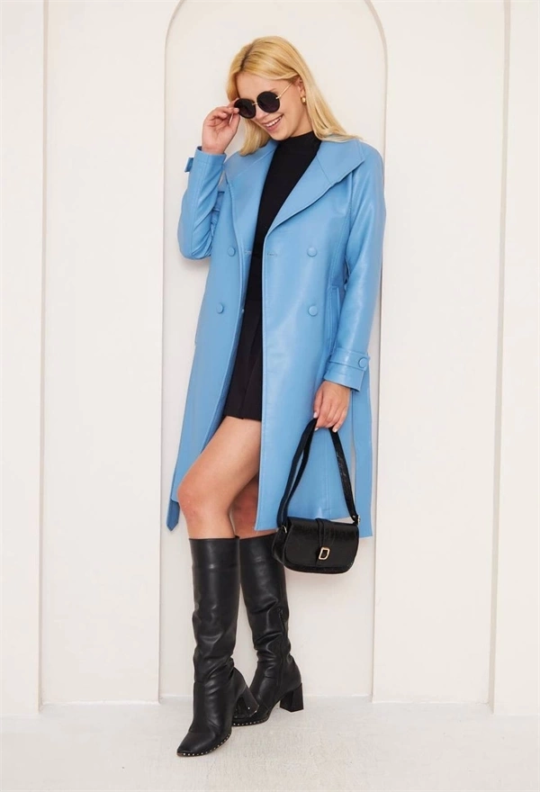 Düğmeli Uzun Deri Kaban