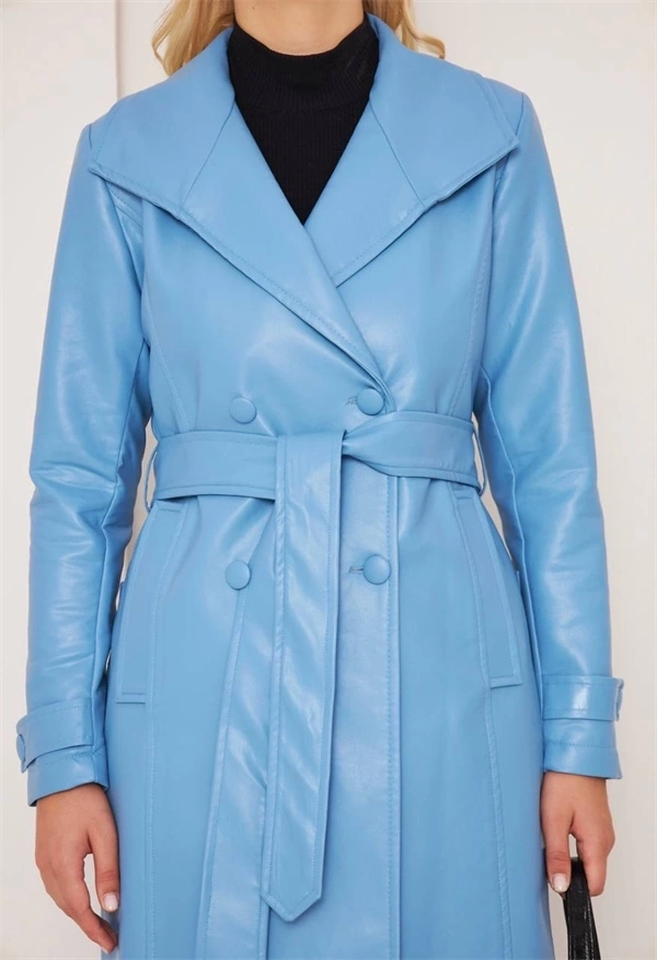 Düğmeli Uzun Deri Kaban