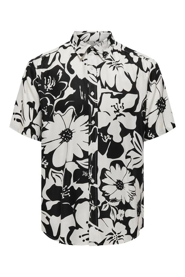 Erkek Çiçek Desenli Kısa Kollu Erkek Gömlek