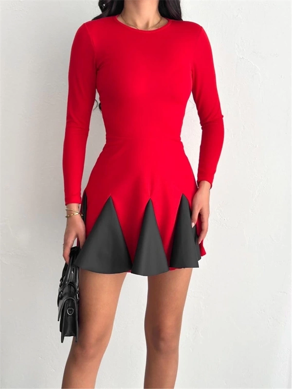 Eteği kloş crep mini elbise s1267