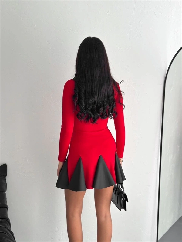 Eteği kloş crep mini elbise s1267