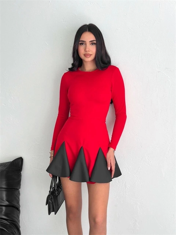 Eteği kloş crep mini elbise s1267