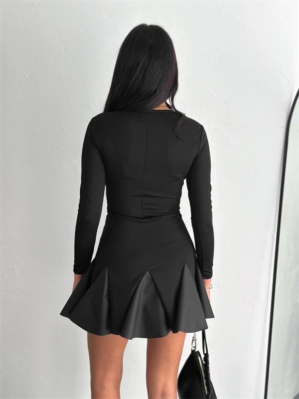 Eteği kloş crep mini elbise s1267