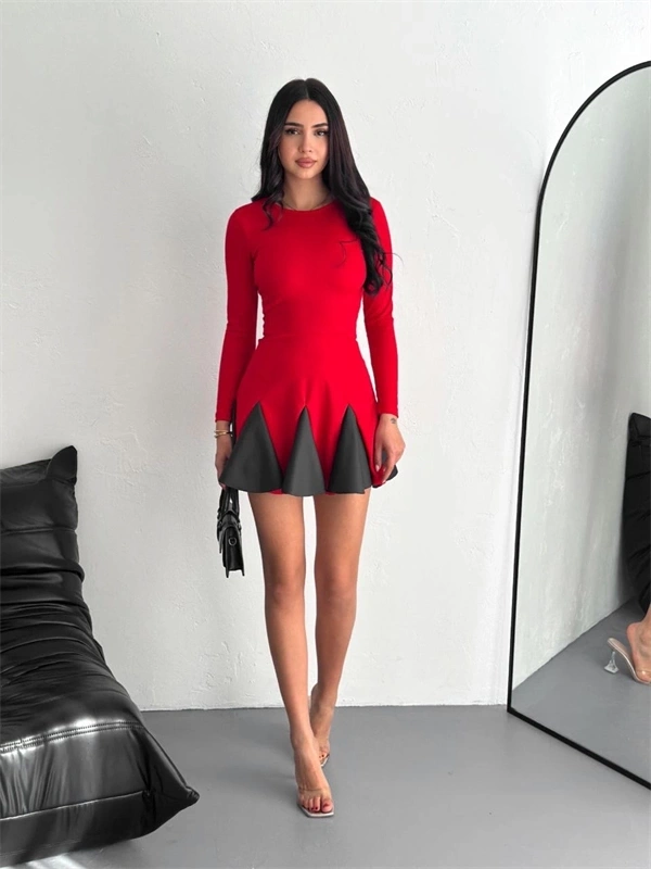 Eteği kloş crep mini elbise s1267