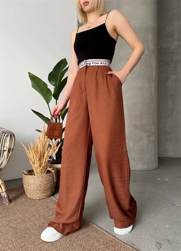 Flamlı kahve pantolon