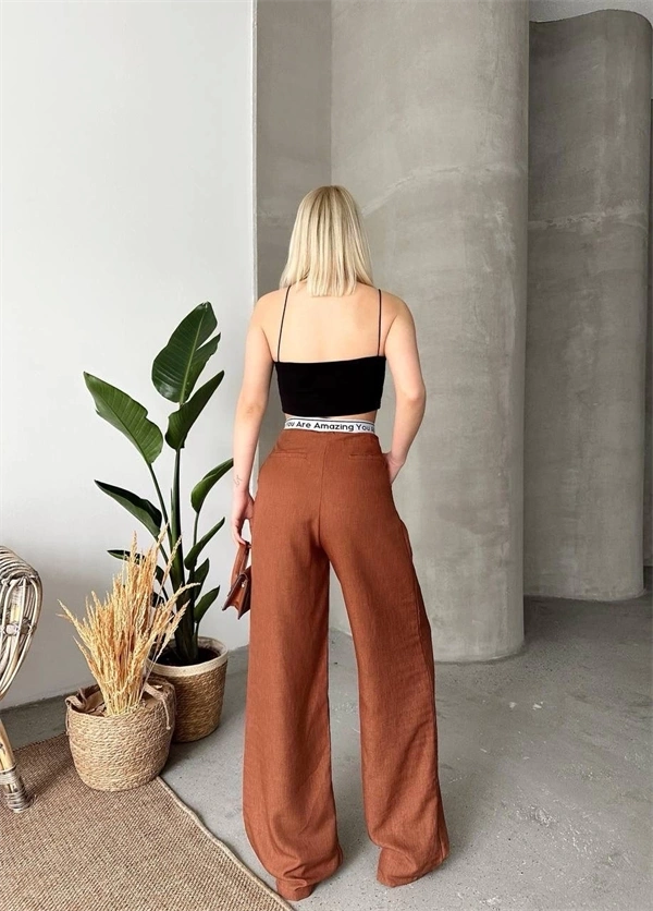 Flamlı kahve pantolon