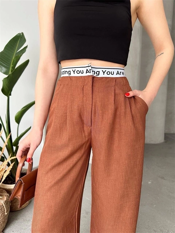 Flamlı kahve pantolon