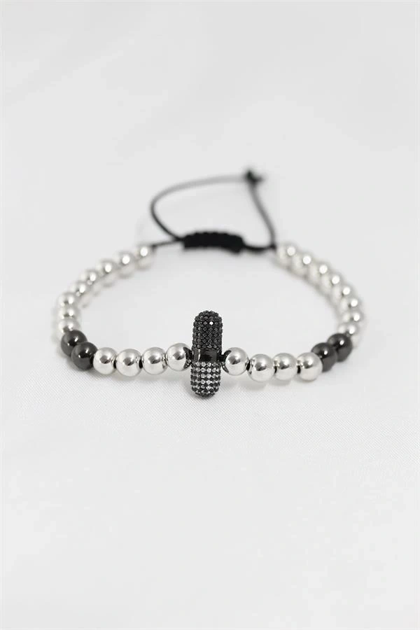 Füme Gümüş Renk Çelik Zirkon Objeli Asansörlü Bileklik