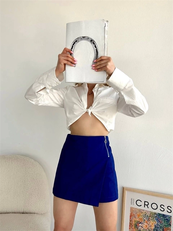 Gabardin fermuarlı şort etek S24906