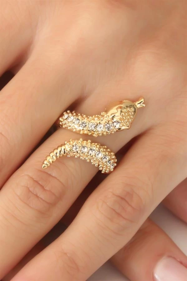 Gold Renk Ayarlanabilir Zirkon Taşlı Kadın Yılan Yüzük