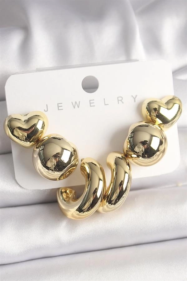 Gold Renk İşlemeli Daire Halka Model CCB Kadın Küpe Seti