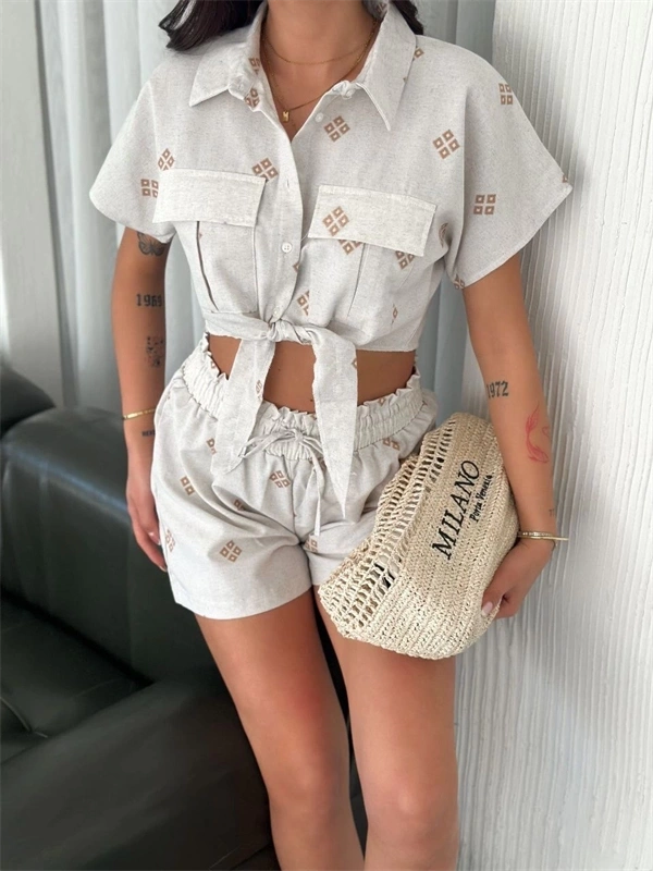 Gömlek şort keten takım s1052-1056