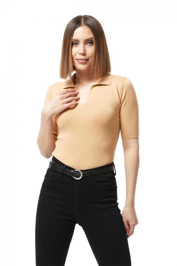 Gömlek yaka yazlık triko bluz