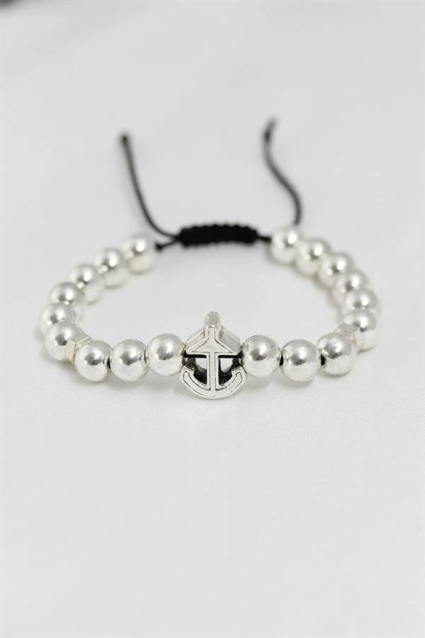 Gümüş Renk Çapa Figürlü Asansörlü Erkek Bileklik