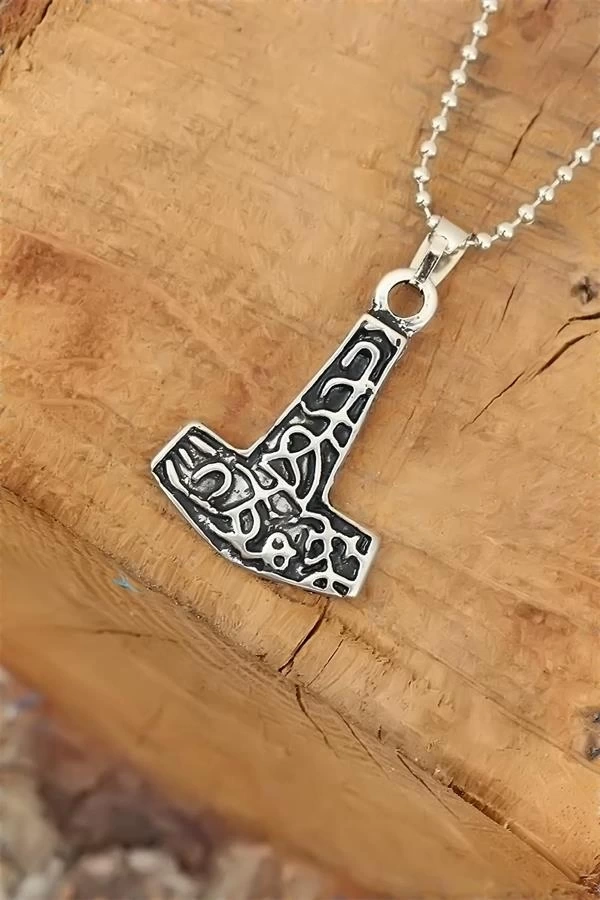 Gümüş Renk Metal Aksesuarlı Top Zincirli Erkek Kolye