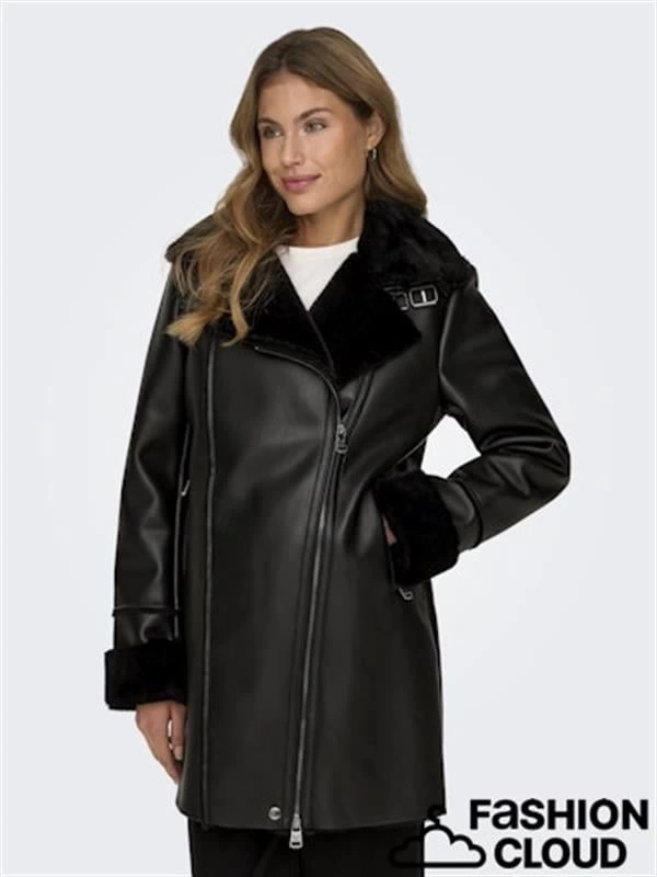 İçi Polarlı Deri Görünümlü Kadın Parka