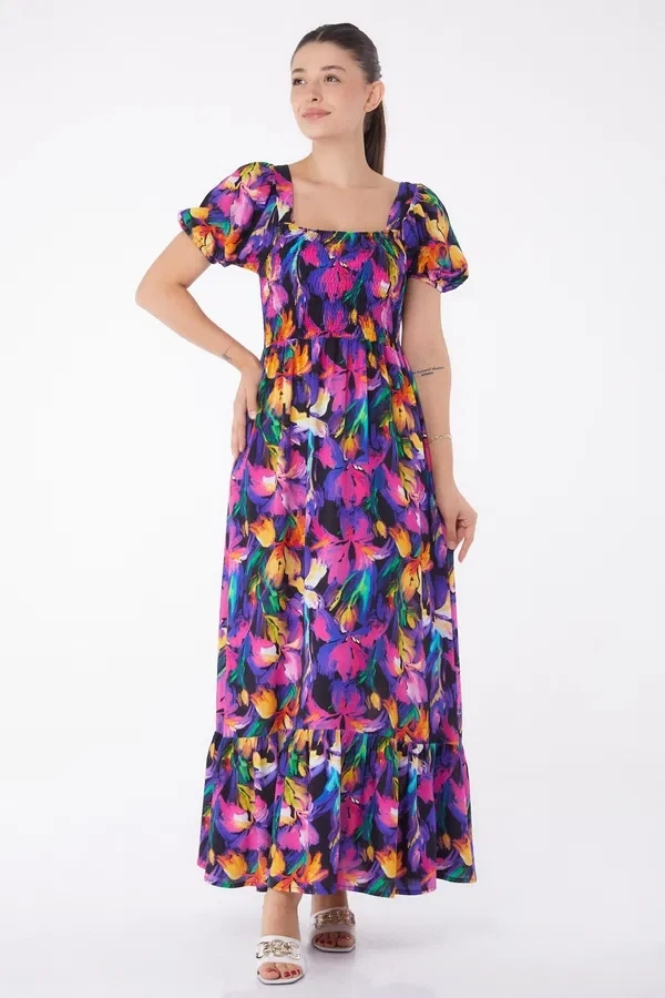 Kadın Fuşya Gipeli Kısa Kollu Elbise