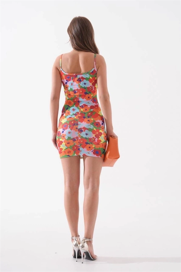 Kadın ince askılı desenli elbise s8105