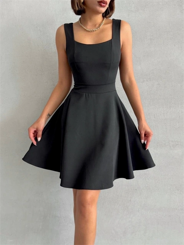 Kadın kare yaka kısa elbise s251188