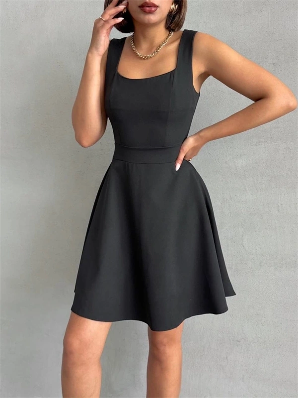 Kadın kare yaka kısa elbise s251188