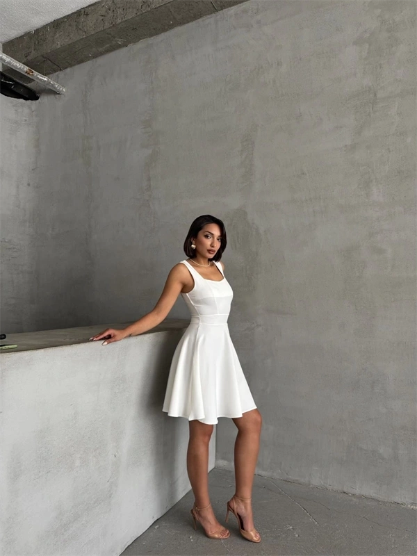 Kadın kare yaka kısa elbise s251188