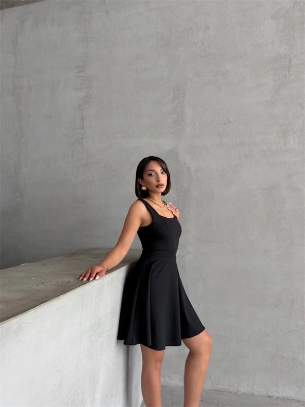 Kadın kare yaka kısa elbise s251188