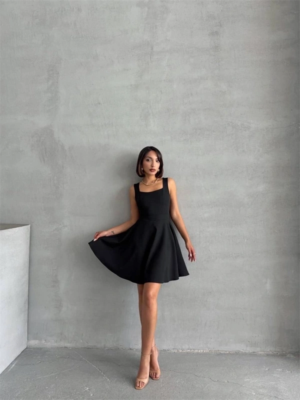 Kadın kare yaka kısa elbise s251188