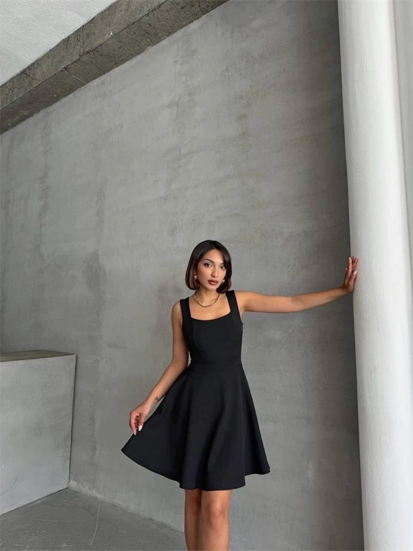 Kadın kare yaka kısa elbise s251188