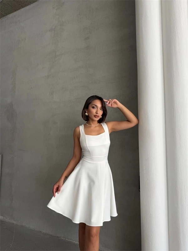 Kadın kare yaka kısa elbise s251188