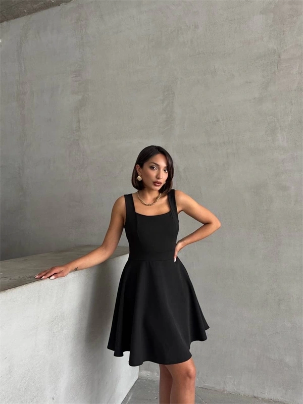 Kadın kare yaka kısa elbise s251188