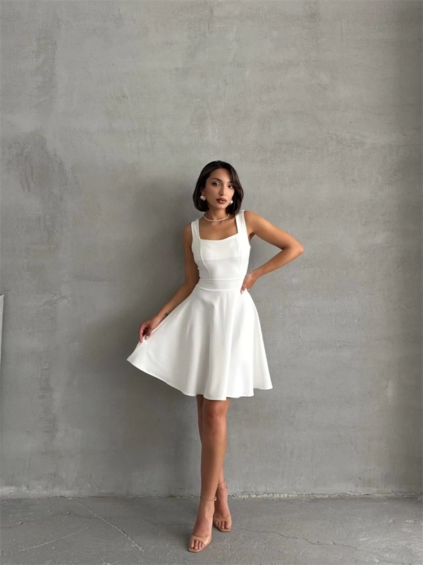 Kadın kare yaka kısa elbise s251188