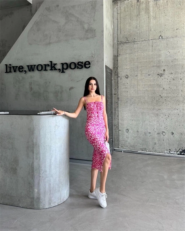 Kaşkorse Desenli askılı elbise