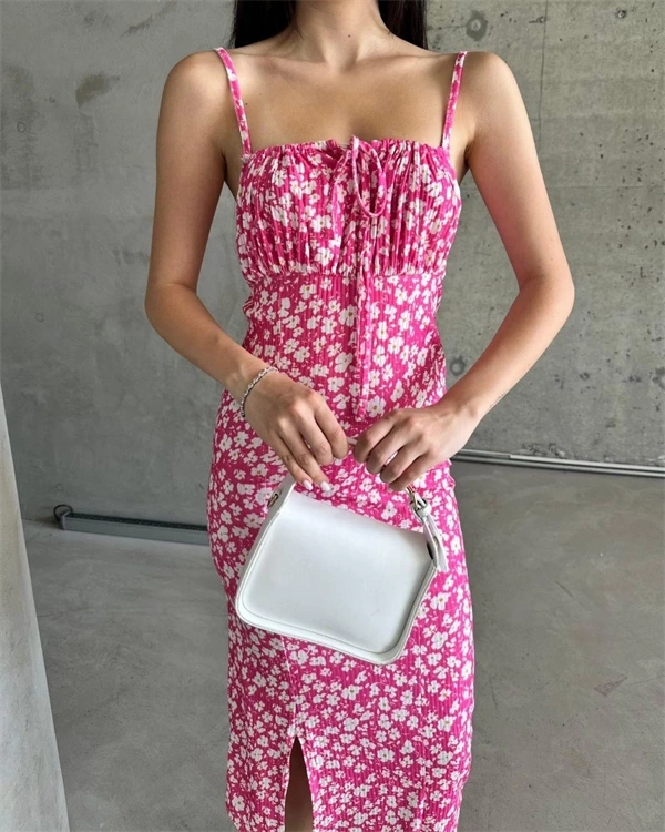 Kaşkorse Desenli askılı elbise