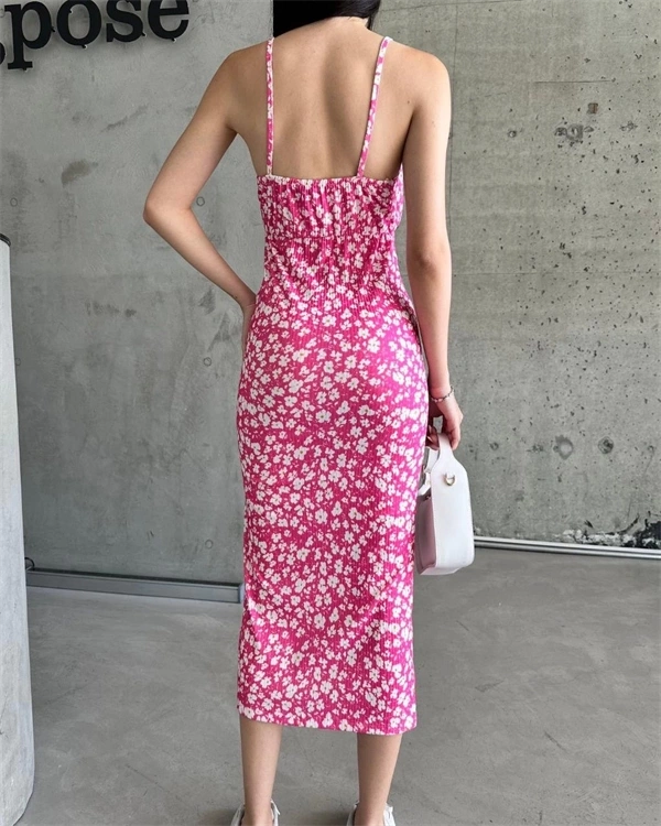 Kaşkorse Desenli askılı elbise