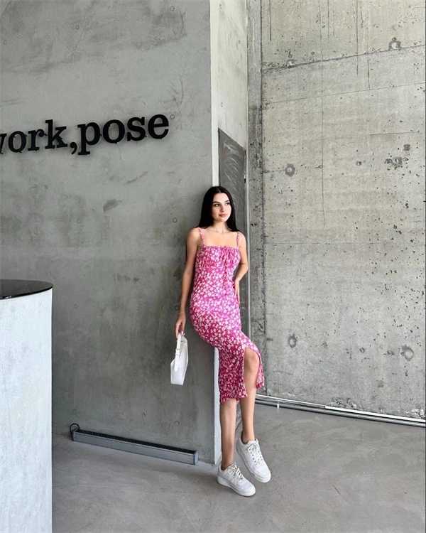 Kaşkorse Desenli askılı elbise