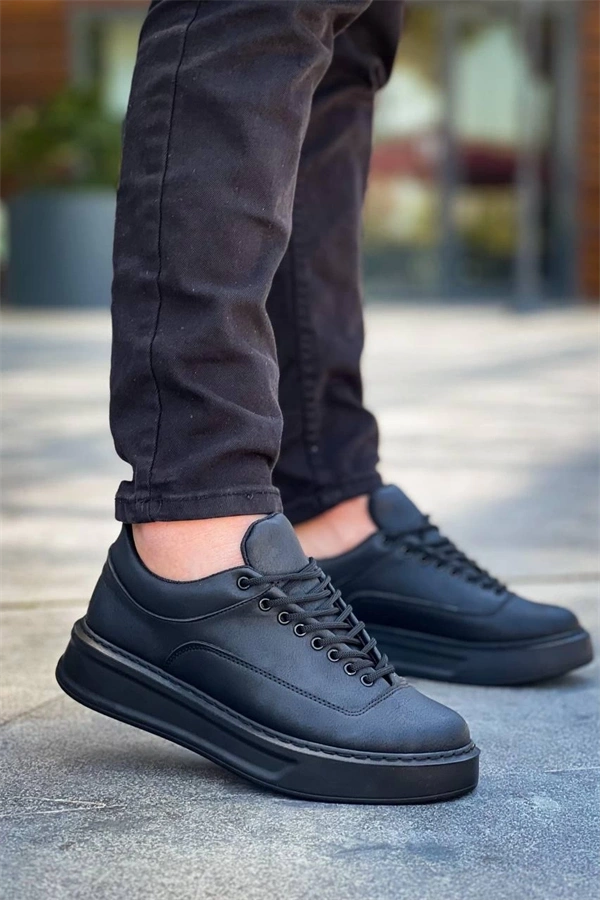 Kb-005 Kuback Siyah Cilt Siyah Taban  Bağcıklı  Günlük Erkek  Ayakkabı