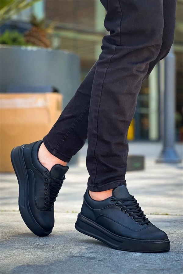 Kb-005 Kuback Siyah Cilt Siyah Taban  Bağcıklı  Günlük Erkek  Ayakkabı