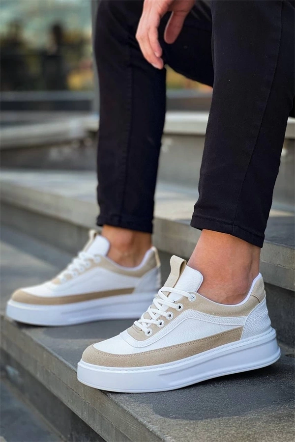 Kb-006 Kuback Beyaz Cilt Bej Süet  Yüksek Taban Bağcıklı Günlük Erkek Ayakkabı